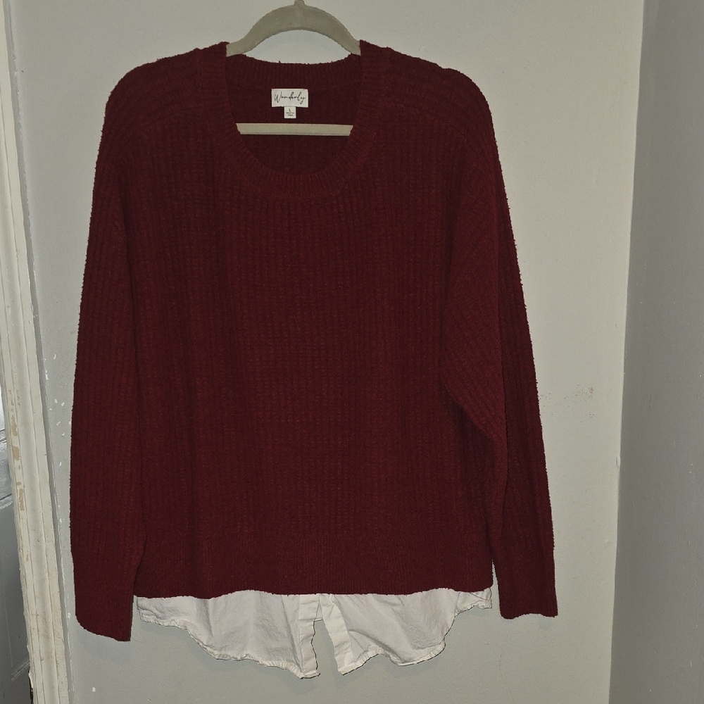 Wonderly Burgundy Sweater with White Hem Sz L